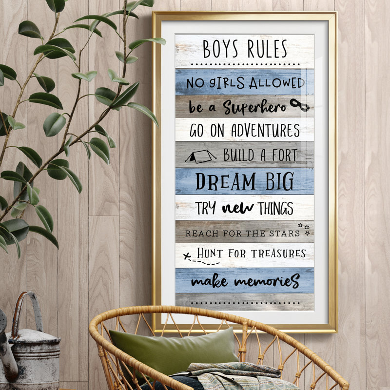 «Boy Rules» - Reproduction d'art textuel avec cadre photo, Papier avec cadre doré, H 22,5 po x l 42,5 po x P 1,5 po