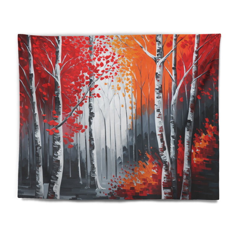 Path Into The Red Forest I Polyester Tapestry, 32" H x 39" W