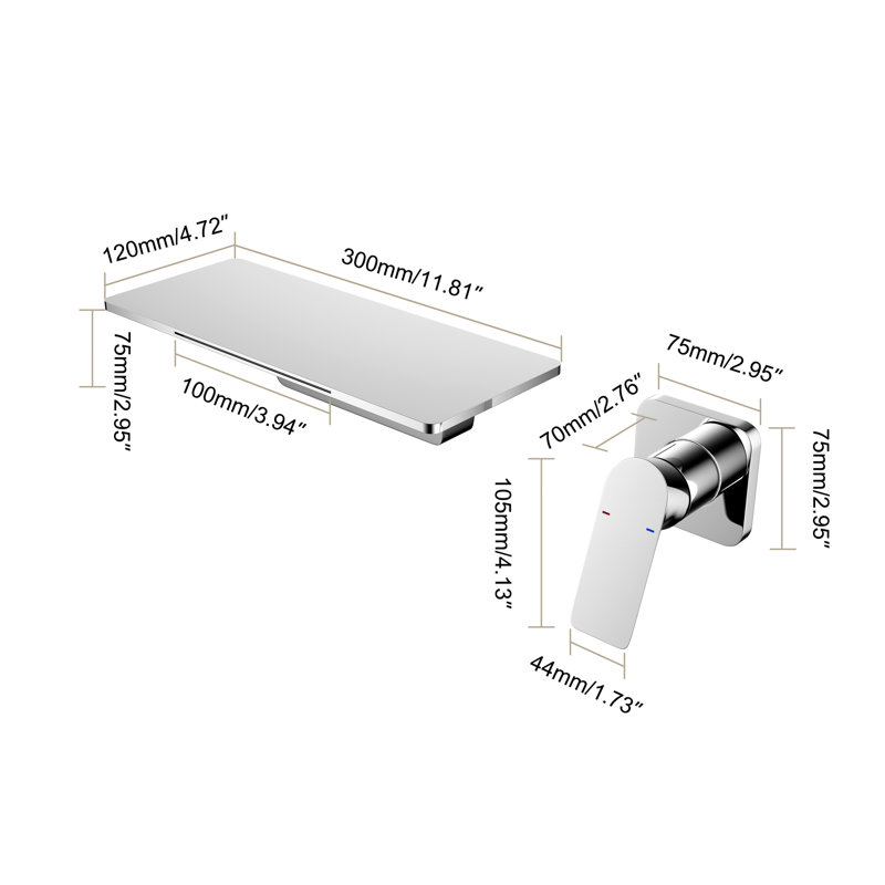 Robinet de lavabo de salle de bain Waterfall - Finition, fabrication en laiton, simple pour un contrôle facile de la température et du débit, pour économiser de l'espace sur le comptoir, 11,86 po Profondeur, 4,91 largeur, 15,69 hauteur, poids de 12,16 lb
