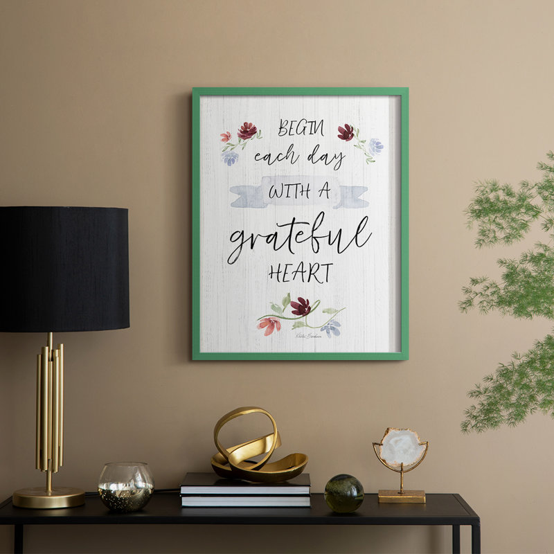 Grateful Heart Framed Print - Solid Wood, Green, 30" H x 24" W