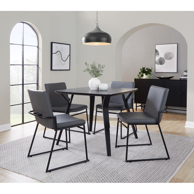 Gradin Stackable Side Chairs, Faux Leather Gray, Black