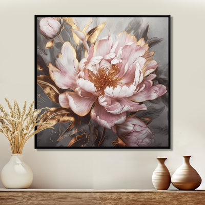 «Pink Gold Pe pivoens Petals» - reproduction d'art sur toile encadrée