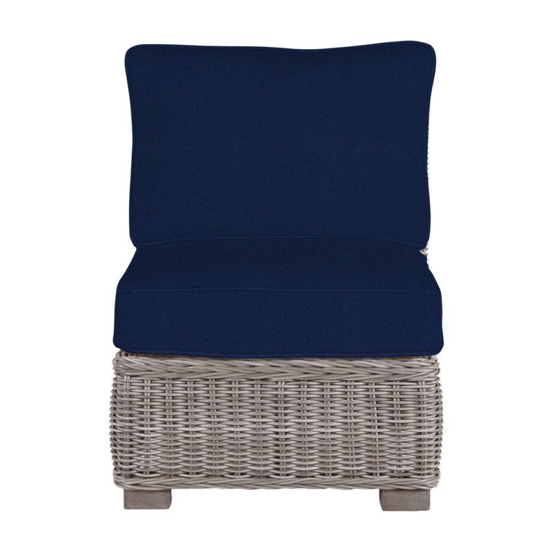 Rustic Woven Sectional Slipper Chair, Welt, Oyster, Indigo Velvet