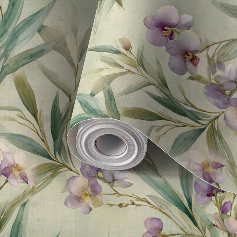 Papier peint auto-adhésif, adhésif, amovible, aquarelle, orchidée, saule, 117.6" L x 17.5" W