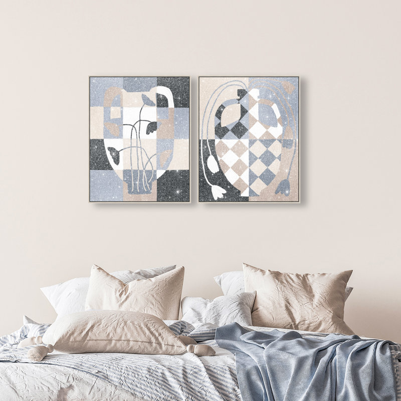 Checkered Boheme Set Set by Oliver Gal, 42"H x 34"W, Silver Floater Frame