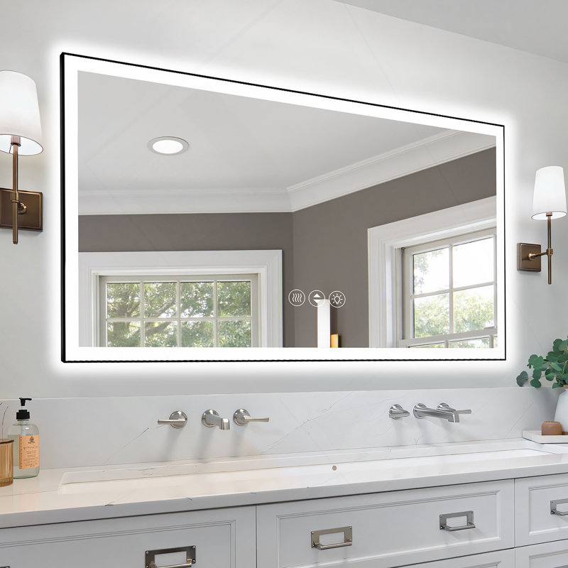 Miroir de salle de bain 72 po x 32 po à DEL sans cadre, miroir intelligent, 32 po x 72 po , Horizontale, Rectangulaire