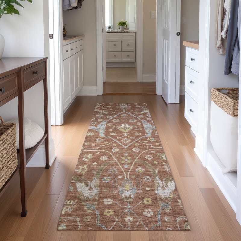 Premium Machine Washable Mayfield AMF2233 Global Rug, 2'3" x 7'6" Runner, Paprika