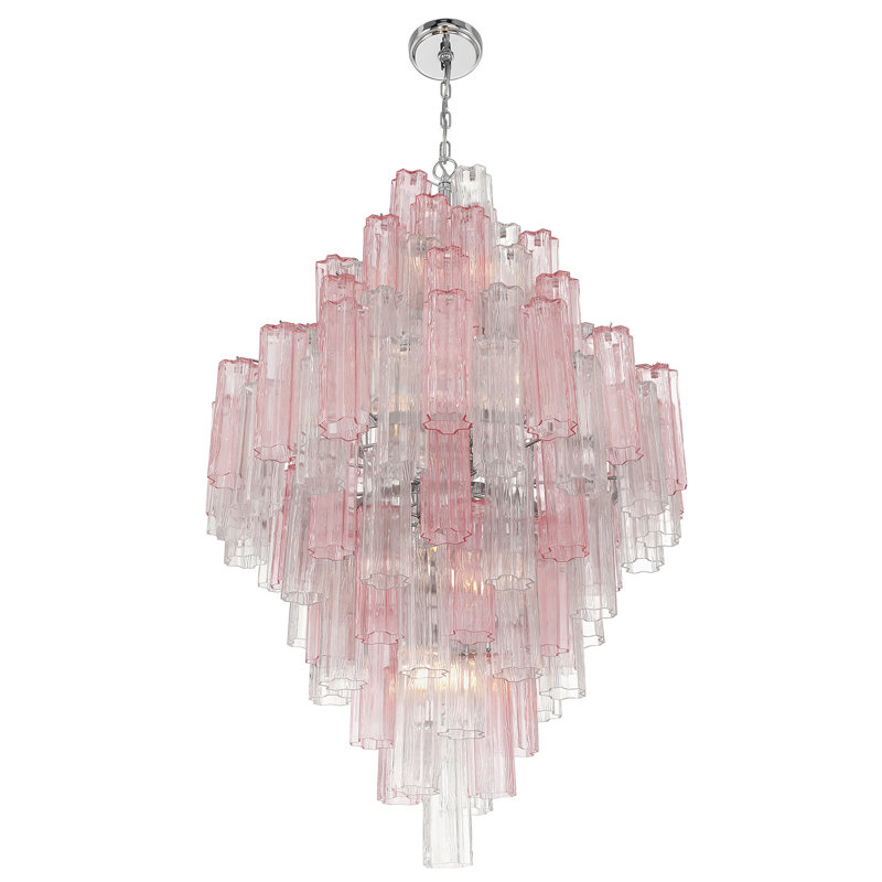 Wesham 20 Light Aged Brass Chandelier, Polished Chrome, Pink