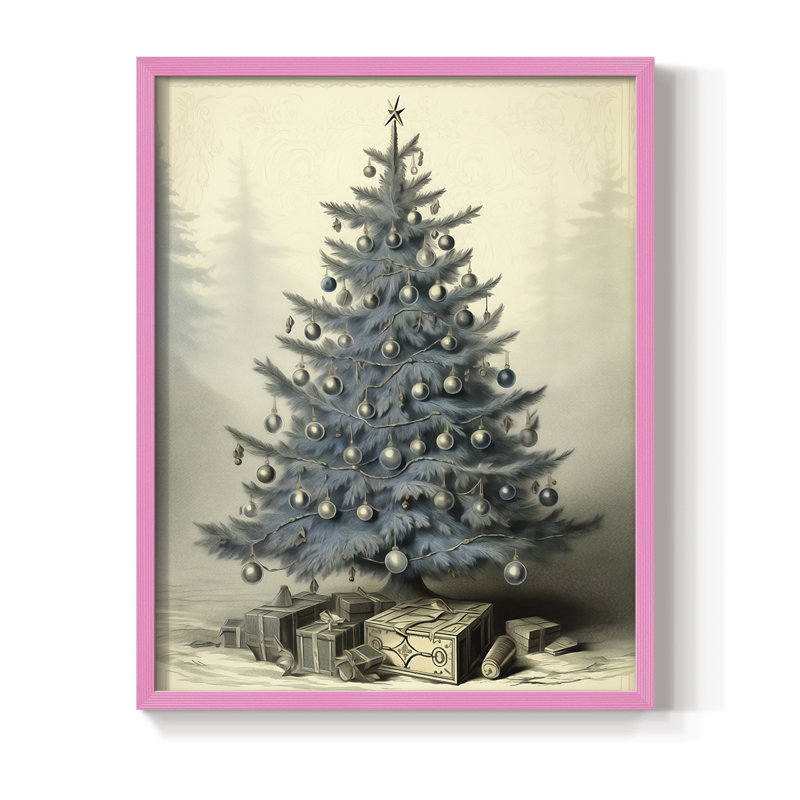 «Christmas Holiday Art CDLxxvii», reproduction d'art encadrée - bois massif, Rose, H 11 po x l 9 po