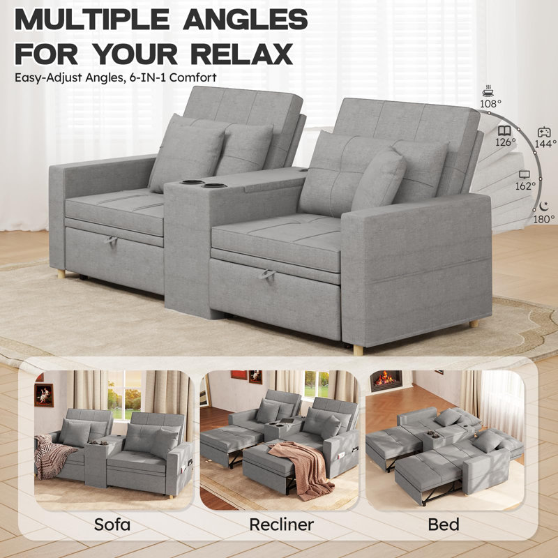 3 In 1 Convertible Sleeper Sofa Bed With Adjustable Backrest