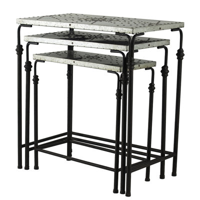 Of Three Galvanized Metal Tables For Patio Plant Stands Or Side In Home, Iron Base Design, 15.8 Lbs 3 Nesting Accent With And Top, Ideal Home Stands,