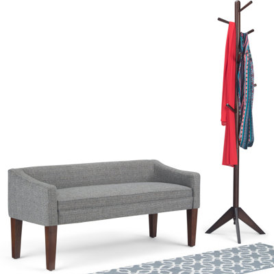 Parris 50"W Upholstered Contemporary Bench with Tufted Cushion and Solid Wood Legs