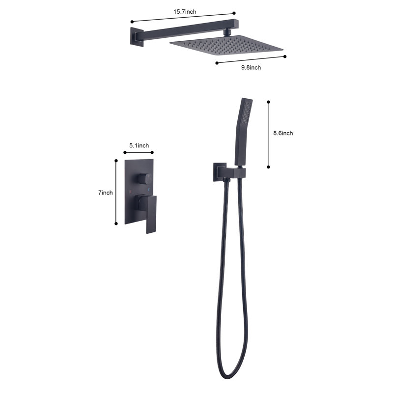 10 Inch Shower Head Bathroom Luxury Rain Mixer Shower Complete Combo Set Wall Mounted, Matte Black