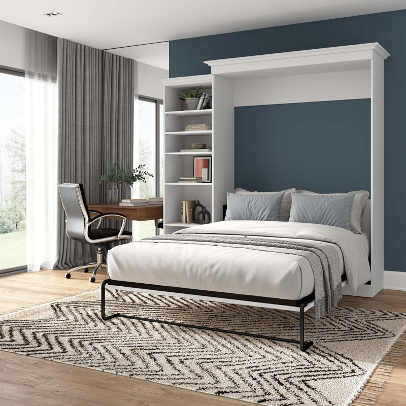 Lit escamotable avec rangement Alvaretta, Blanc, Grand