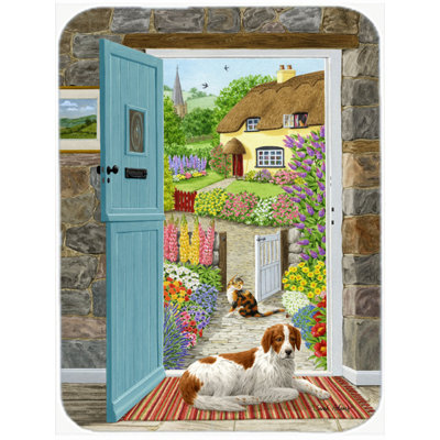 East Urban Home Welsh Springer Spaniel at the Cottage Door Glass Cutting Board