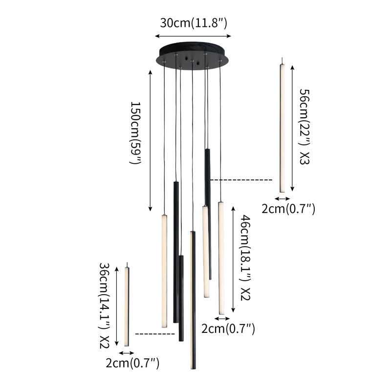 Luminaire suspendu moderne avec lustre moderne pour îlot de cuisine à intensité variable, H 82 po x l 11,8 po x P 11,8 po