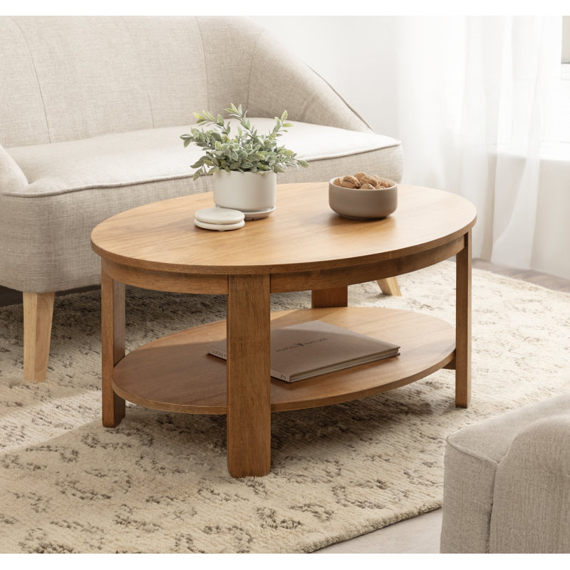 Tiered Oval Living Room Coffee Table, Tan