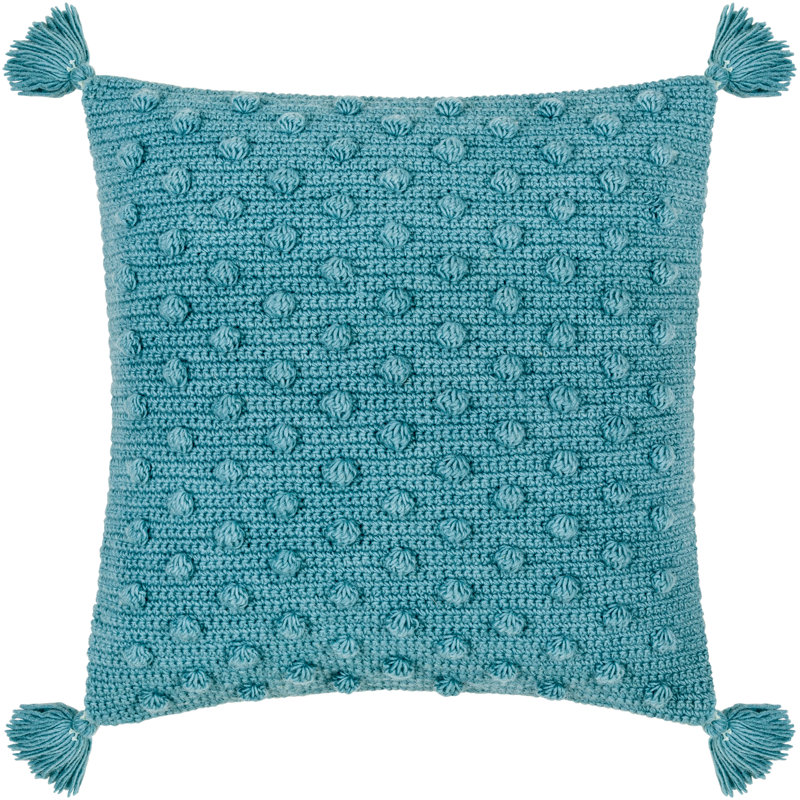 Coussin décoratif 100% coton Makrome, Turquoise, 18 po x 18 po, Polyester / bourre de polyester
