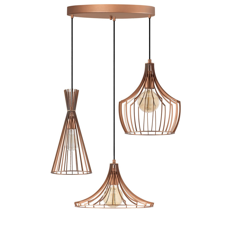Modern Copper Chandelier, Adjustable Height 43.3 - 70.5 inches | Metal Body, 21.7 inches Diameter | 3 x E27 Max 40W Sockets | Elegant Design for Living Room, Dining Room & Entryway | IP20 Rated, Unique Novelty Lighting Fixture