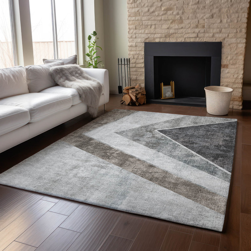 Tapis gris Prisco lavable à la machine de qualité supérieure, Rectangle 10 pi x 14 pi