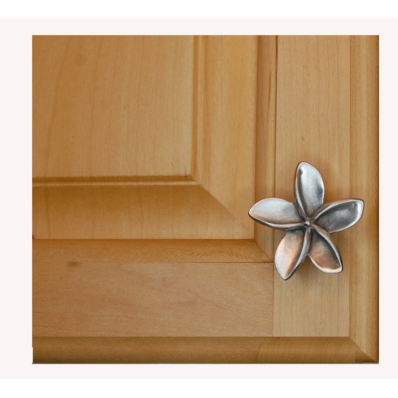2" Plumeria Flower Medium Knob, Brushed Nickel, 1.75" L x 1.75" W, 2