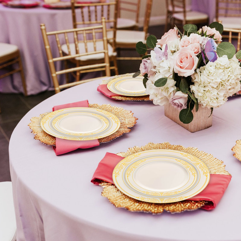 Ivory with Gold Harmony Rim Plastic Dinnerware Value Set - 120 Sets