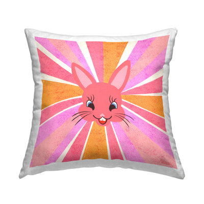 Coussin décoratif rétro imprimé lapin Sunburst par Carrie Cantwell