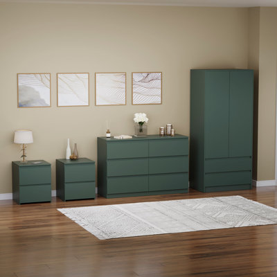 Tanino 4 Piece Bedroom Set (2 Drawer Large Bedside Chest X2, 6 Drawer Chest, 2 Door 2 Drawer Wardrobe)