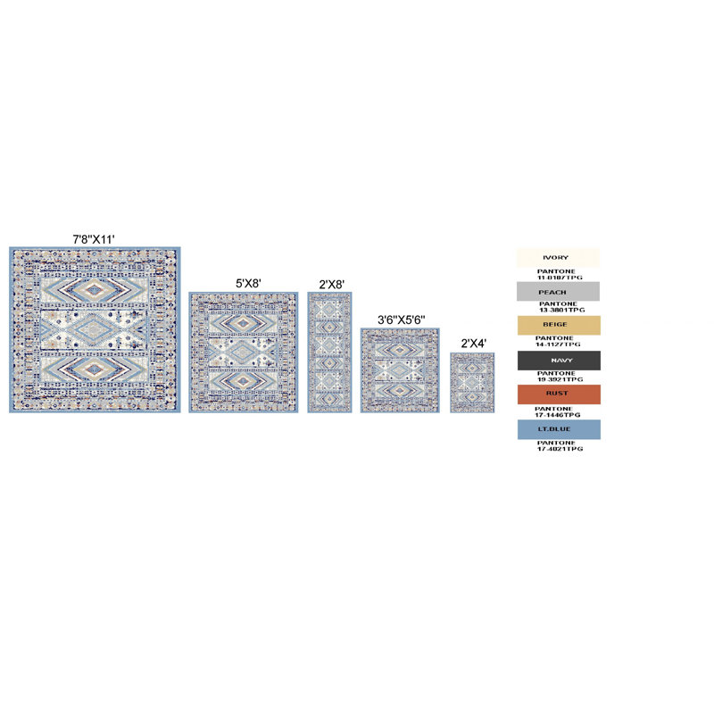 Tapis bleu clair Southwestern, Rectangle 7 pi 8 po x 11 pi