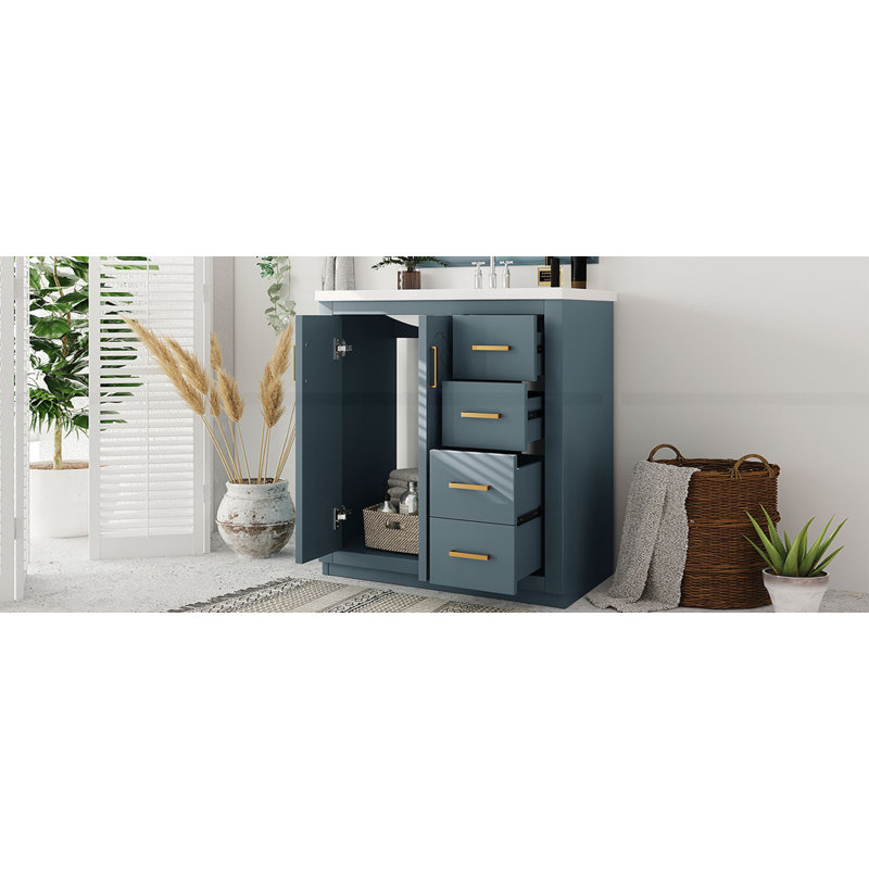 Meuble-lavabo 30 po avec lavabo en céramique, Bleu