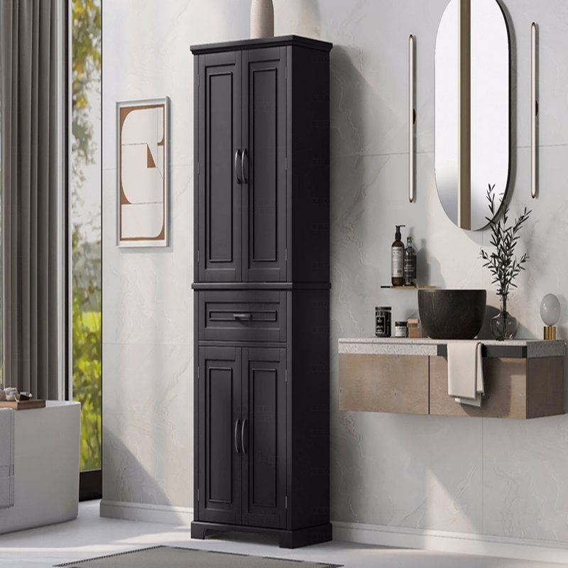 Bathroom Storage Cabinet With Doors And Drawer, Multiple Storage Space, Adjustable Shelves, Black