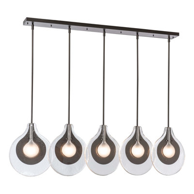 Luminaire suspendu linéaire 5 lumières Veneto - Verre transparent avec abat-jour givré