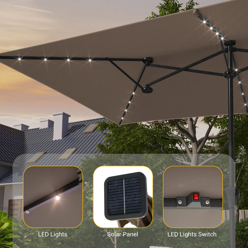 Parasol de terrasse à double face 11x7Ft, Taupe