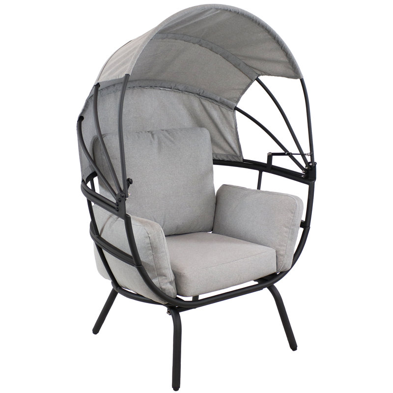 Akendra Modern Luxury Patio Chair With Retractable Canopy and Cushions - Gray, Gray