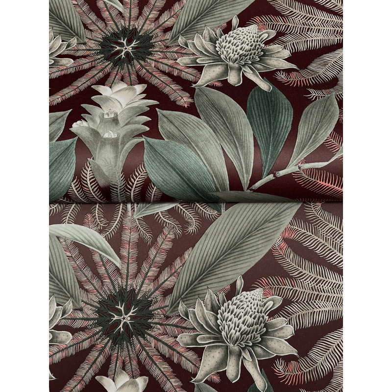 Enchanted Garden Maroon Tropical Wallpaper, Red
