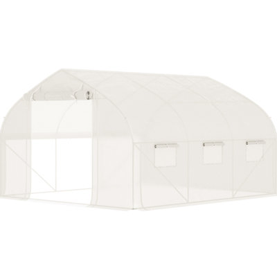 Serre de tunnel 11,4 pi x l 9,8 pi x H 6,6 po, acier galvanisé, porte à fermeture à glissière, 7 fenêtres, parois latérales, protection, serre à 85% de lumière du soleil 11,5 pi x 10 pi x 6,5 pi, fabrication en acier, parois latérales en filet, housse en PE