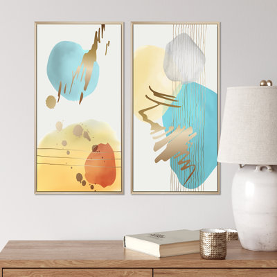 «Trendy Abstracts with Vibrant Organic Shapes VII», ensemble de 2 peintures