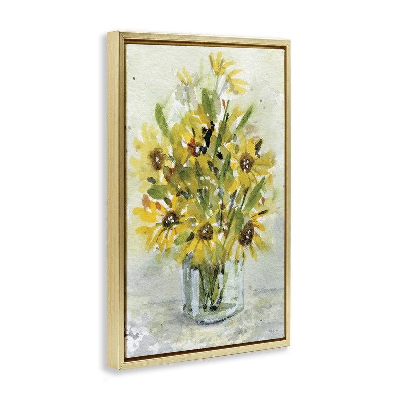 Cadre flottant Sun Flowers & Daisy Bouquet, design par Patti Bishop, H 25 po x l 17 po, Cadre flottant métallique doré