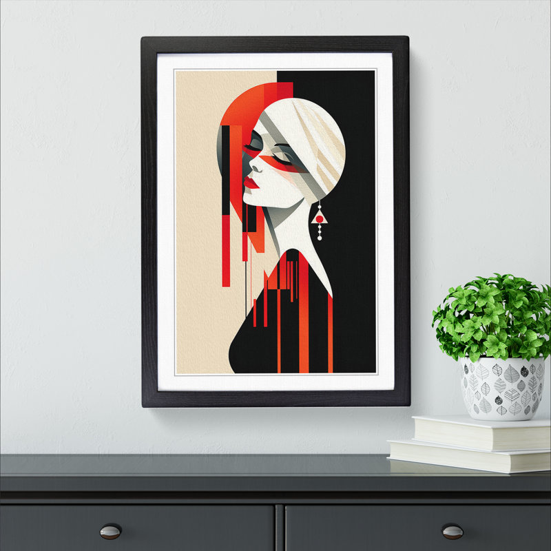 Minimalist Art Deco No.3 - Single Picture Frame Print on Wood, Black Framed, 46cm H x 34cm W x 2cm D