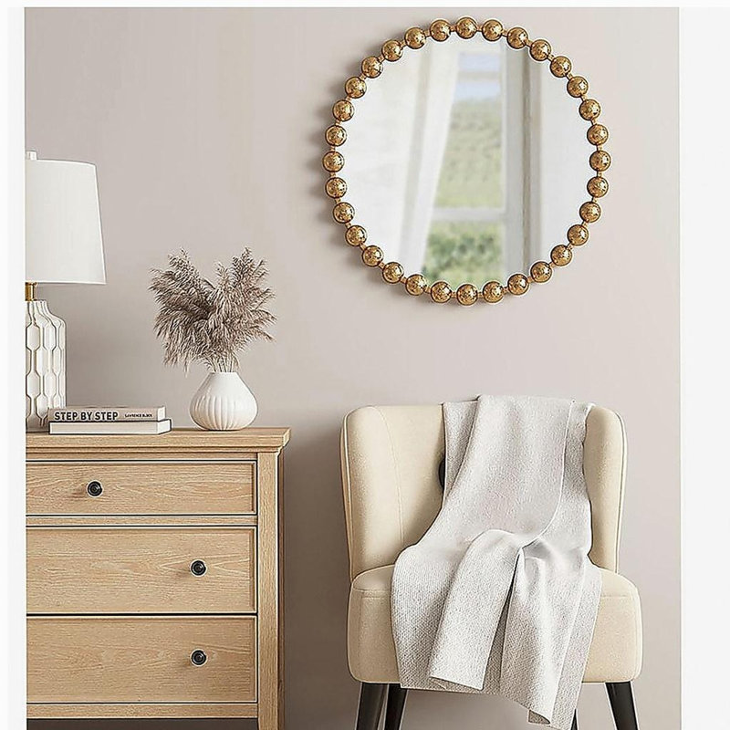 Miroir mural perlé 27 po, 27 po x 27 po, Doré