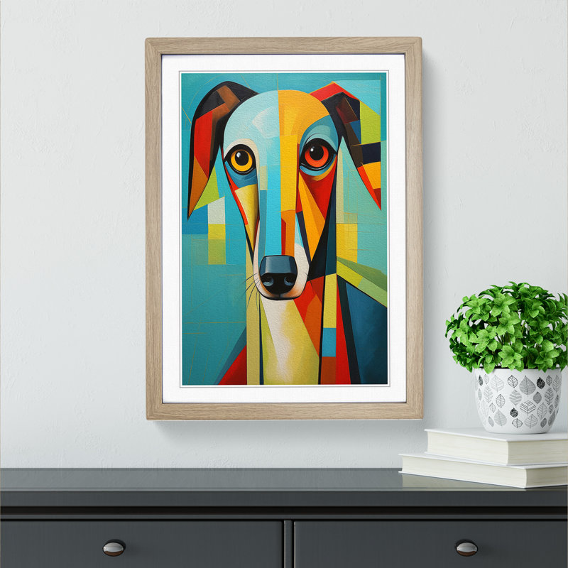 XYZ-FRM-V1223-1676 Whippet Constructivism No.2 - Single Picture Frame Print on Wood, Oak, 64cm H x 46cm W x 2cm D