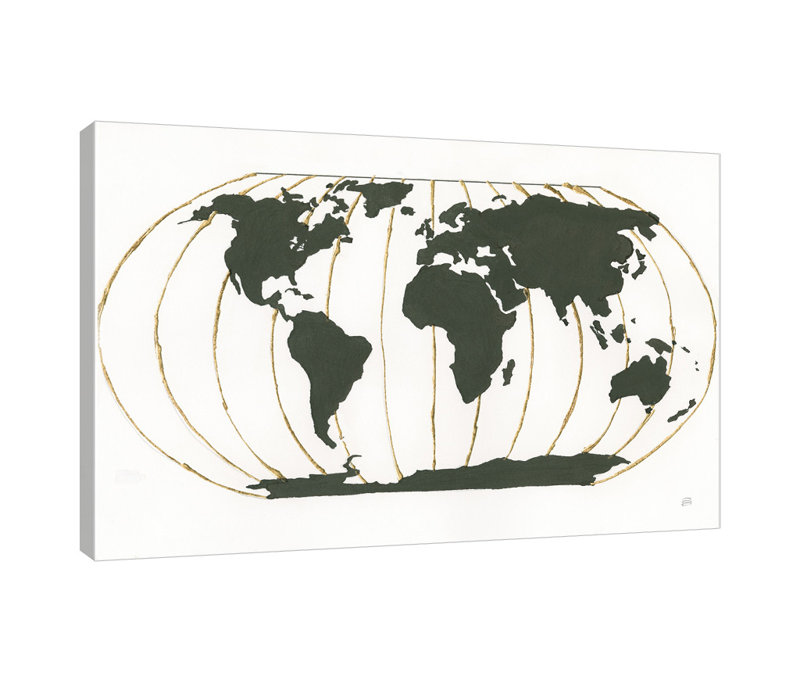 «World Map Gold Lines», toile tendue par Chris Paschke, H 32 po x l 48 po x P 1,5 po