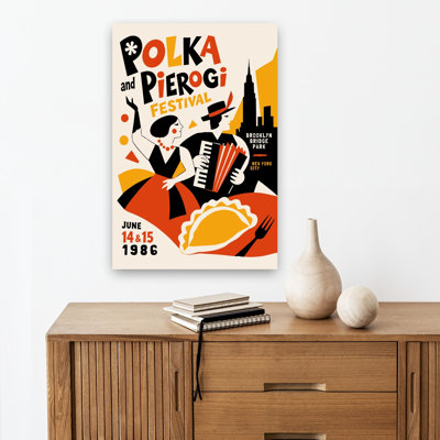 Polka Pierogi Festival Retro Traditional Vintage City Landscape Wall Art Print 1 Piece Wrapped Canvas Wall Art