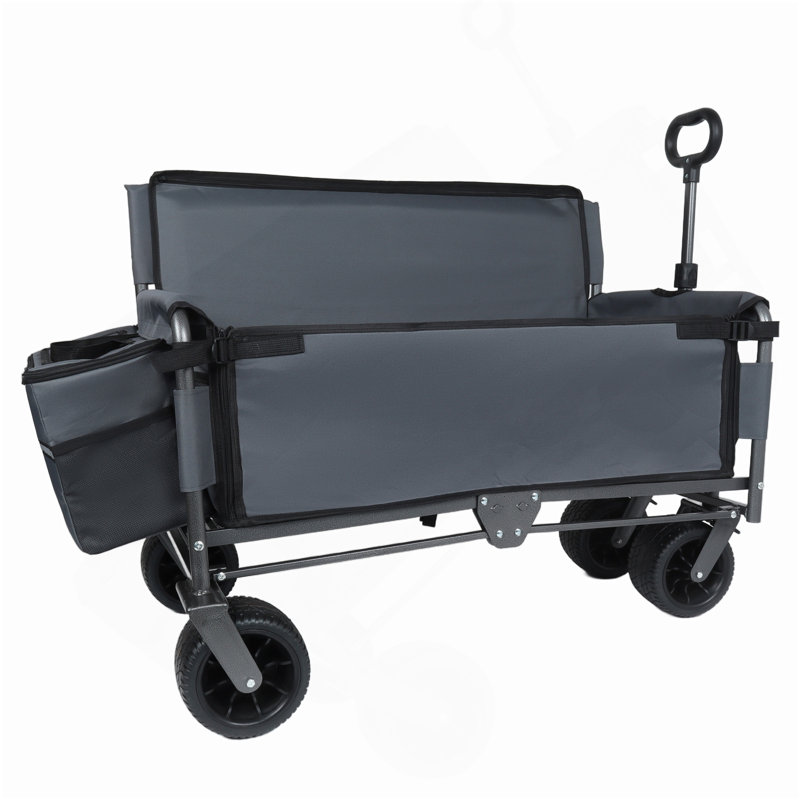 Chariot pliable 3-en-1 avec siège de banc et protection anti-brevet - Comprend 1 sac de glace, un chariot utilitaire robuste de 500 lb, des roues tout-terrain d'une capacité de 180 l pour le camping, la plage, les sports, le jardin et le gris