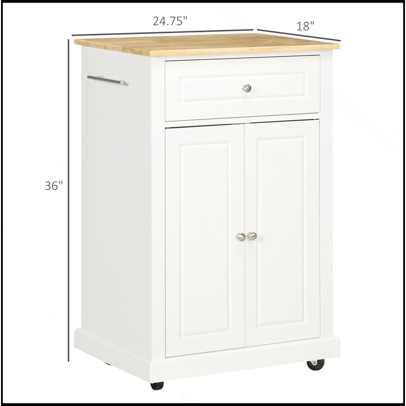 Chariot pour îlot de cuisine roulant, table de service portable avec tiroir, tablette réglable et 2 porte-serviettes, blanc crème