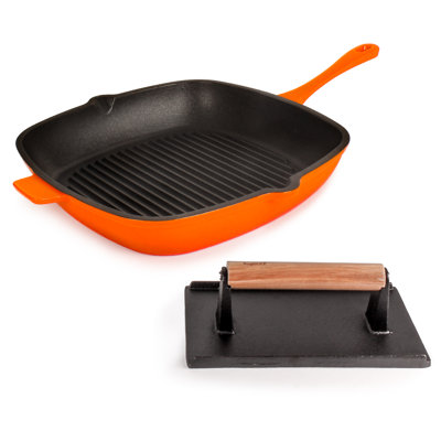 Ensemble de gril en fonte 2 pièces BergHOFF Neo: poêle à griller et presse à bacon / steak
