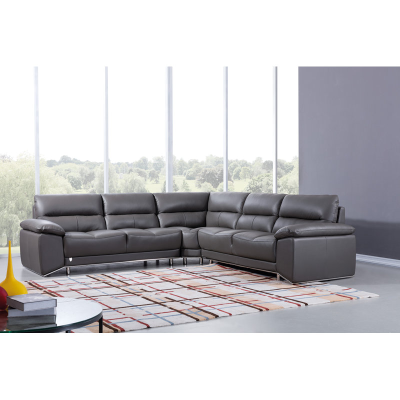 Canapé modulaire d’angle en cuir véritable de 111 po de largeur anmoore