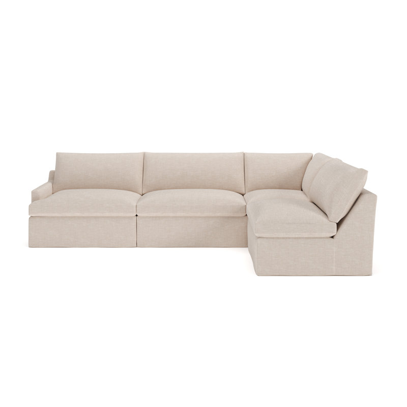 Canapé modulaire 4 pièces Wrenley, Mélange de lin performance sable Lena, Orienté à droite