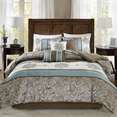 Caroline Blue Jacquard Pieced 7-Piece Cal King Comforter Set