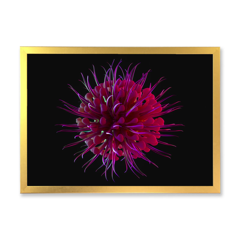 Impression sur toile mauve à motif floral cosmique, H 24 po x l 36 po x P 1,5 po, Encadrement doré